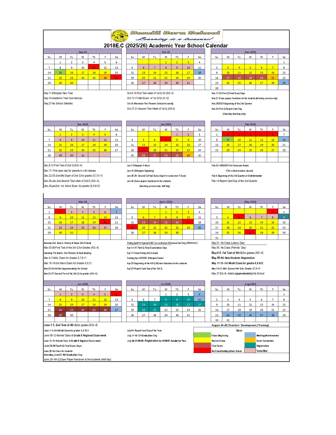Academic Year Calender